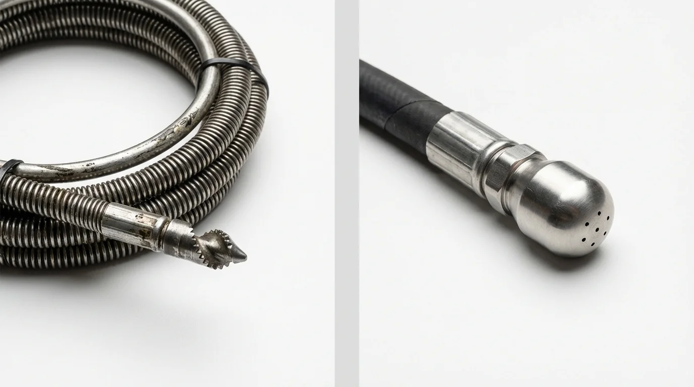 Drain snake cable and hydro jetting nozzle used for drain cleaning in Bremerton, WA