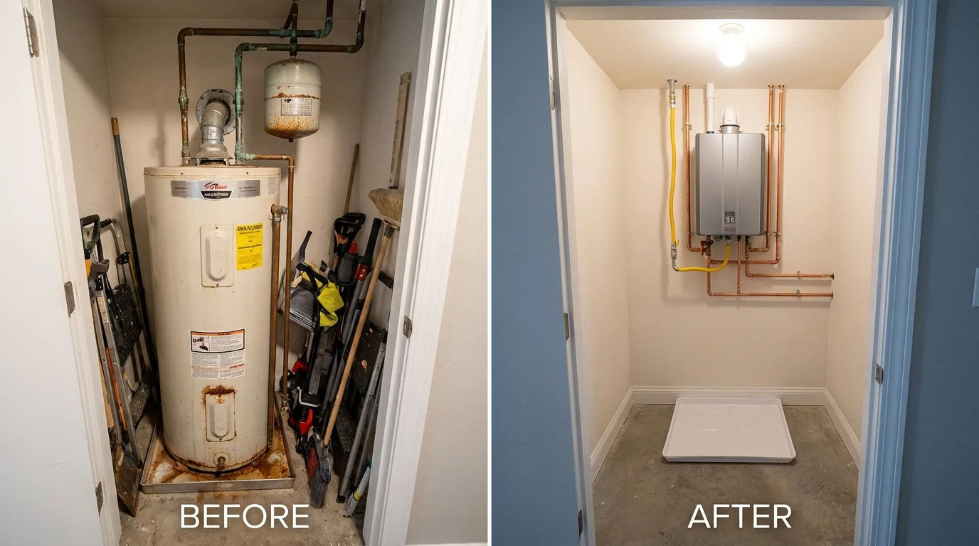 Tank water heater versus wall-mounted tankless unit comparison for Bremerton, WA homeowners